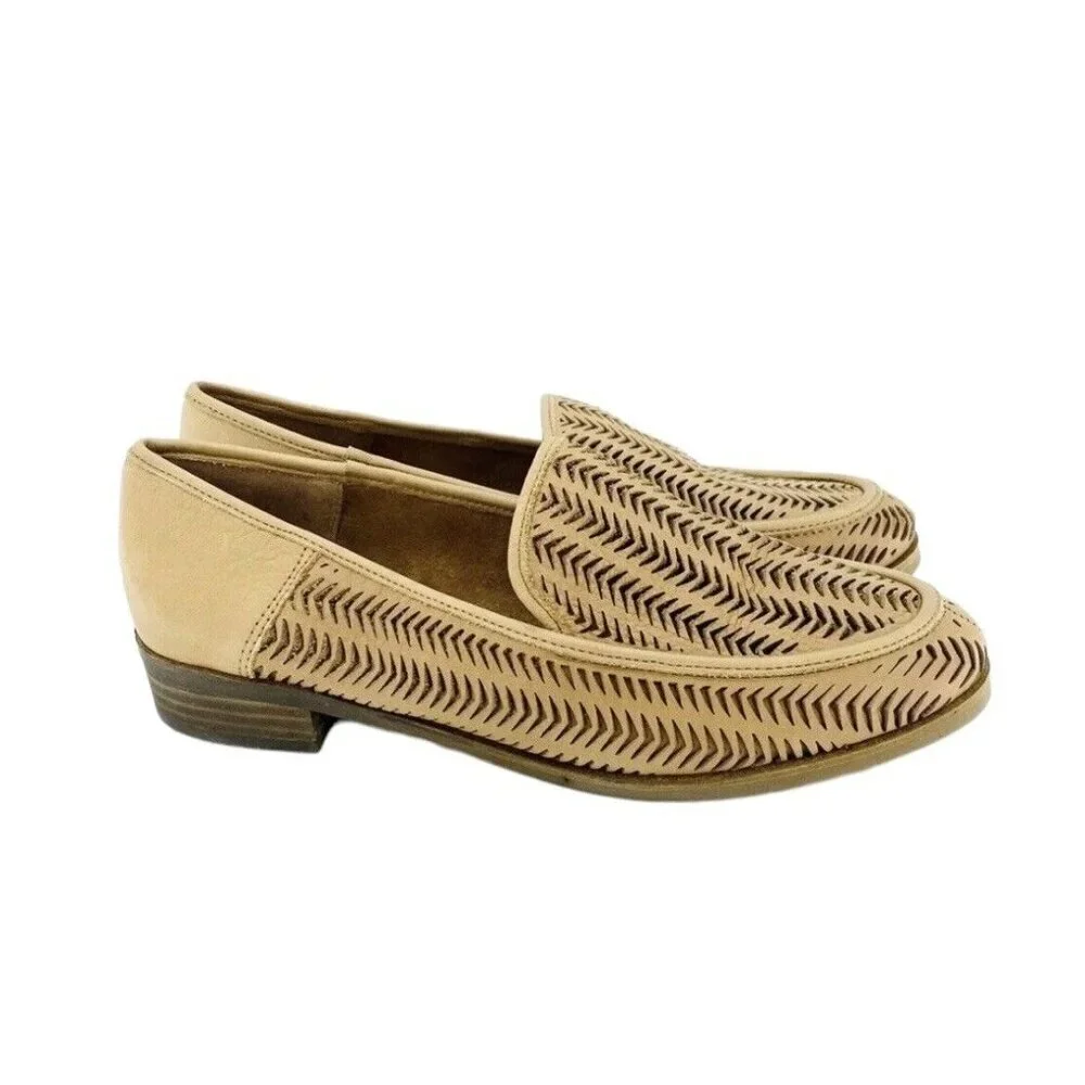 Lucky Brand Camdyn Brown Perforated Leather Loafer Flats Slip On SZ 8.5